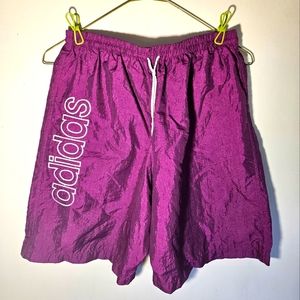 Vintage Adidas Medium High Waisted Windbreaker Shorts in Purple
